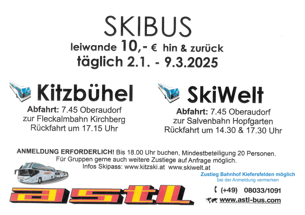 Skibus Kitzbühel und Skiwelt Hopfgarten 2025